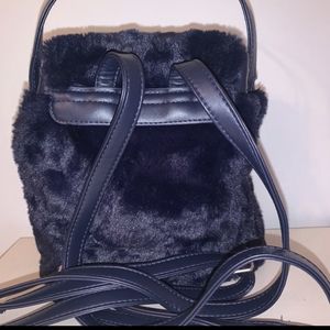 Swarovski Navy Blue Faux Fur Backpack